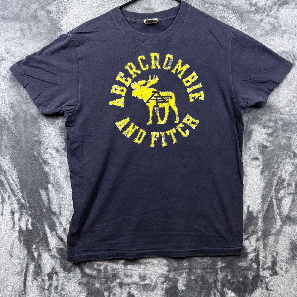 Abercrombie & Fitch T-Shirt Mens XL Blue Muscle Fit Distressed Moose Logo Tee - Picture 1 of 6